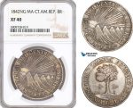 AF728, Central American Republic, Guatemala, 8 Reales 1842 NG MA, Nueva Guatemala, Silver, NGC XF40