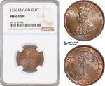 AF730, Ceylon, George V, 1 Cent 1926, NGC MS64BN