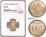 AF742, Danish West Indies, Christian IX, 1 Franc / 20 Cents 1905, Copenhagen, Silver, NGC AU58
