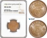 AF764, Iceland, Christian X. of Denmark, 5 Aurar 1926, Copenhagen, NGC MS66BN, Pop 2/0