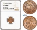 AF797, Russia, USSR, 1/2 Kopek 1927, Leningrad, NGC MS64RB