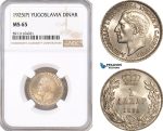 AF826, Yugoslavia, Alexander I, 1 Dinar 1925 (P), NGC MS65, Pop 1/1
