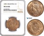 AF831, Argentina, 2 Centavos 1890, NGC MS64RB