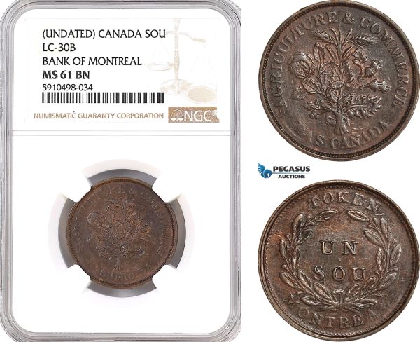 AF857, Canada, Undated, Sou, LC-30B Bank Of Montreal, NGC MS 61BN