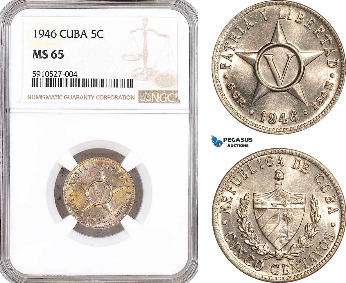 AF869, Cuba, 5 Centavos 1946, NGC MS65