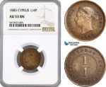AF870, Cyprus, Victoria, 1/4 Piastre 1885, London, NGC AU53BN, Pop 1/5