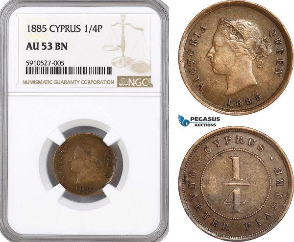 AF870, Cyprus, Victoria, 1/4 Piastre 1885, London, NGC AU53BN, Pop 1/5