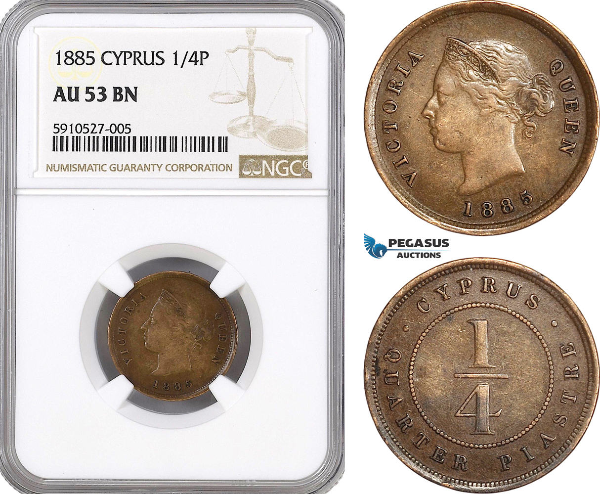 AF870, Cyprus, Victoria, 1/4 Piastre 1885, London, NGC AU53BN, Pop 1/5