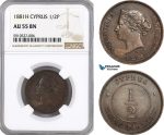 AF871, Cyprus, Victoria, 1/2 Piastre 1881-H, Heaton, NGC AU55BN