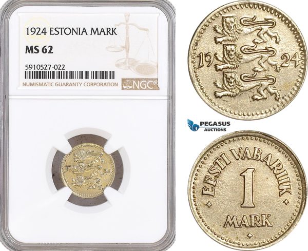 AF880, Estonia, 1 Mark 1924, NGC MS62
