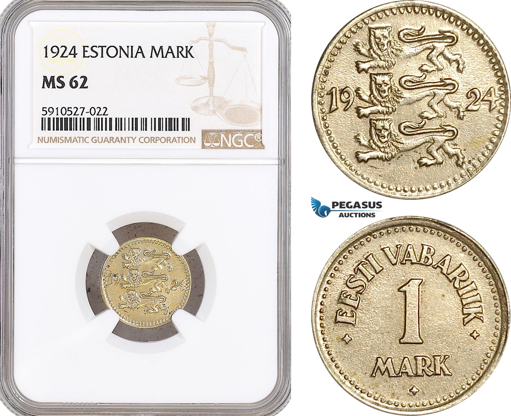 AF880, Estonia, 1 Mark 1924, NGC MS62