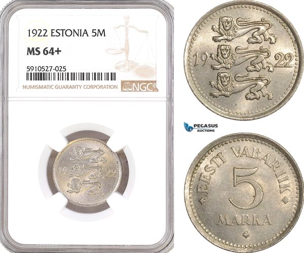 AF882, Estonia, 5 Marka 1922, NGC MS64+
