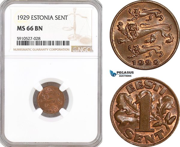 AF884, Estonia, 1 Sent 1929, NGC MS66BN