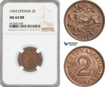 AF885, Estonia, 2 Senti 1934, NGC MS64RB