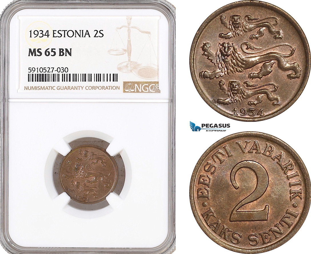 AF886, Estonia, 2 Senti 1934, NGC MS65BN