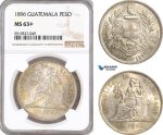 AF906, Guatemala, Peso 1896, Silver, NGC MS63+