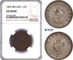 AF911, Ireland, George III, Half­ Penny 1805, Soho (Birmingham) Copper, NGC AU58BN