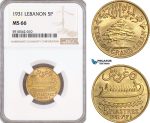 AF915, Lebanon, 5 Piastres 1931, NGC MS66, Pop 1/0
