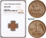 AF922, Lithuania, 1 Centas 1936, NGC MS62BN
