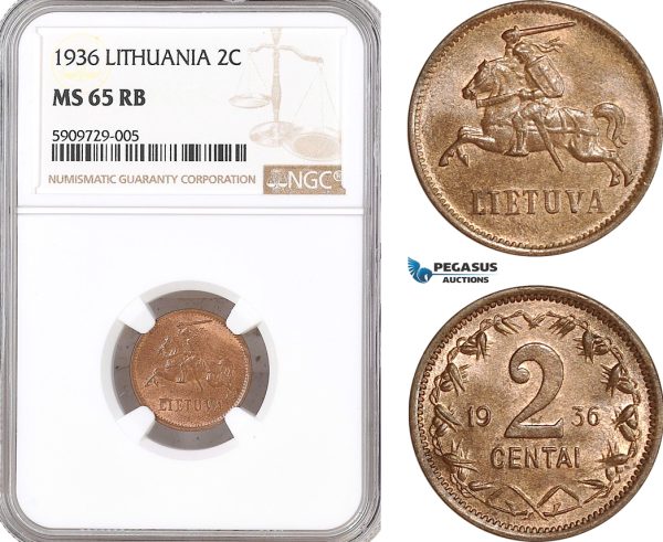 AF925, Lithuania, 2 Centai 1936, NGC MS65RB