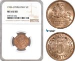AF926, Lithuania, 5 Centai 1936, NGC MS64RB