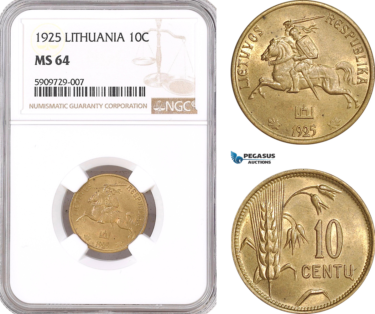 AF927, Lithuania, 10 Centu 1925, NGC MS64