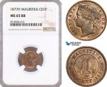 AF932, Mauritius, Victoria, 1 Cent 1877-H, Heaton, NGC MS65RB, Top POP!