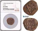 AF960, Netherlands East Indies, VOC, Ceylon (Sri Lanka), 1 Stiver 1794-C, VOC, NGC AU58BN, Pop 1/0