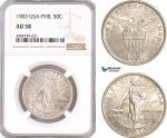 AF983, Philippines (US Administration) 50 Centavos 1903, Silver, NGC AU58