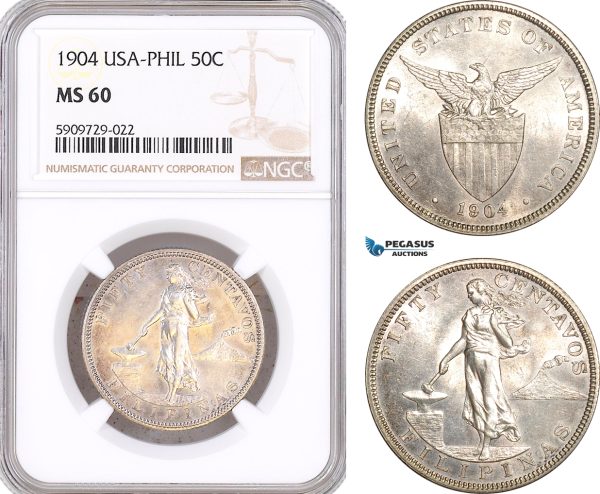 AF984, Philippines (US Administration) 50 Centavos 1904, Silver, NGC MS60