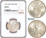 AF987, Philippines (US Administration) 50 Centavos 1921, Silver, NGC MS62