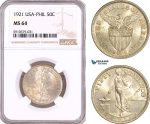 AF988, Philippines (US Administration) 50 Centavos 1921, Silver, NGC MS64