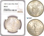 AF990, Philippines (US Administration) Peso 1907-S, San Francisco, Silver, NGC MS61