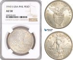 AF993, Philippines (US Administration) Peso 1910-S, San Francisco, Silver, NGC AU58