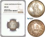 AG020, Switzerland, 1 Franc 1903-B, Bern, Silver, NGC MS64