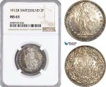 AG021, Switzerland, 2 Francs 1912-B, Bern, Silver, NGC MS63