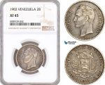 AG023, Venezuela, 2 Bolivares 1902, Silver, NGC XF45
