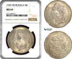 AG024, Venezuela, 5 Bolivares 1935, Silver, NGC MS64