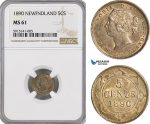 AG033, Canada, Newfoundland, Victoria, 5 Cents 1890, Silver, NGC MS61