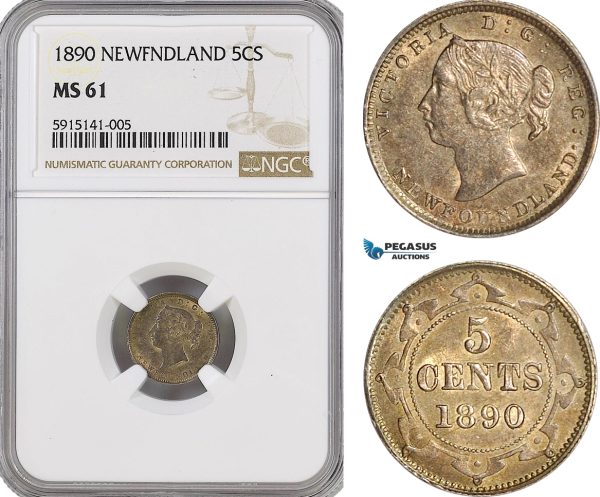 AG033, Canada, Newfoundland, Victoria, 5 Cents 1890, Silver, NGC MS61