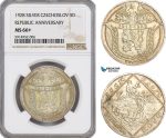 AG037, Czechoslovakia, 5 Ducats 1928, 10th Anniversary of Czechoslovakia, Silver, NGC MS66+ Pop 1/0