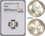 AG065, Netherlands Antilles, Curacao, 1/10 Gulden 1948, Silver, NGC MS63