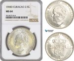 AG066, Netherlands Antilles, Curacao, 2 1/2 Gulden 1944-D, Denver, Silver, NGC MS64