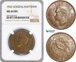 AG073, New Zealand, 1 Penny 1952, NGC MS64BN