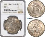 AG079, Philippines (US Administration) Peso 1903-S, San Francisco, Silver, NGC MS61