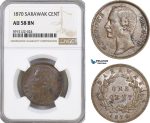 AG095, Sarawak, C. Brooke Rajah, 1 Cent 1870, NGC AU58BN