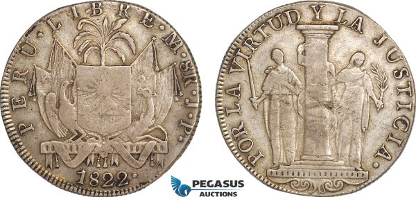 AG145, Peru, 8 Reales 1822, LIMAE JP, Lima, Silver (26.44g) Toned VF