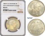 AG166-R, Denmark, Christian IX, 2 Kroner 1888, Silver, Copenhagen (25th Ann. of Reign) NGC MS65+