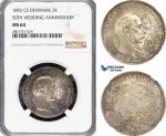 AG167-R, Denmark, Christian IX, 2 Kroner 1892, Silver, Copenhagen (Golden Wedding) NGC MS64
