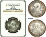 AG169-R, Denmark, Frederik VIII, 2 Kroner 1906, Copenhagen, Silver, (Accession of Fr. VIII) NGC MS65